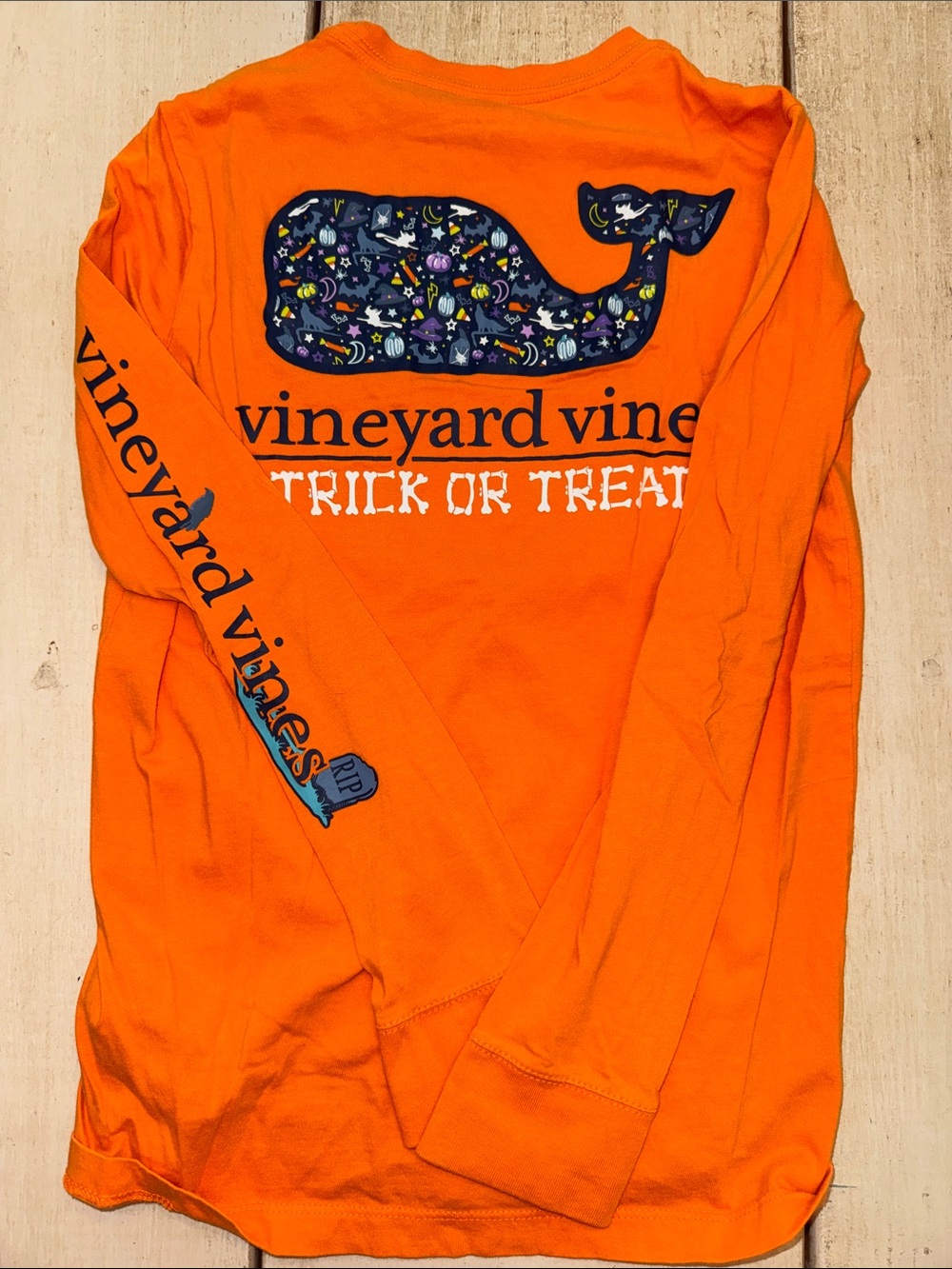 Vineyard Vines Orange Halloween Whale Long-Sleeve Tee
